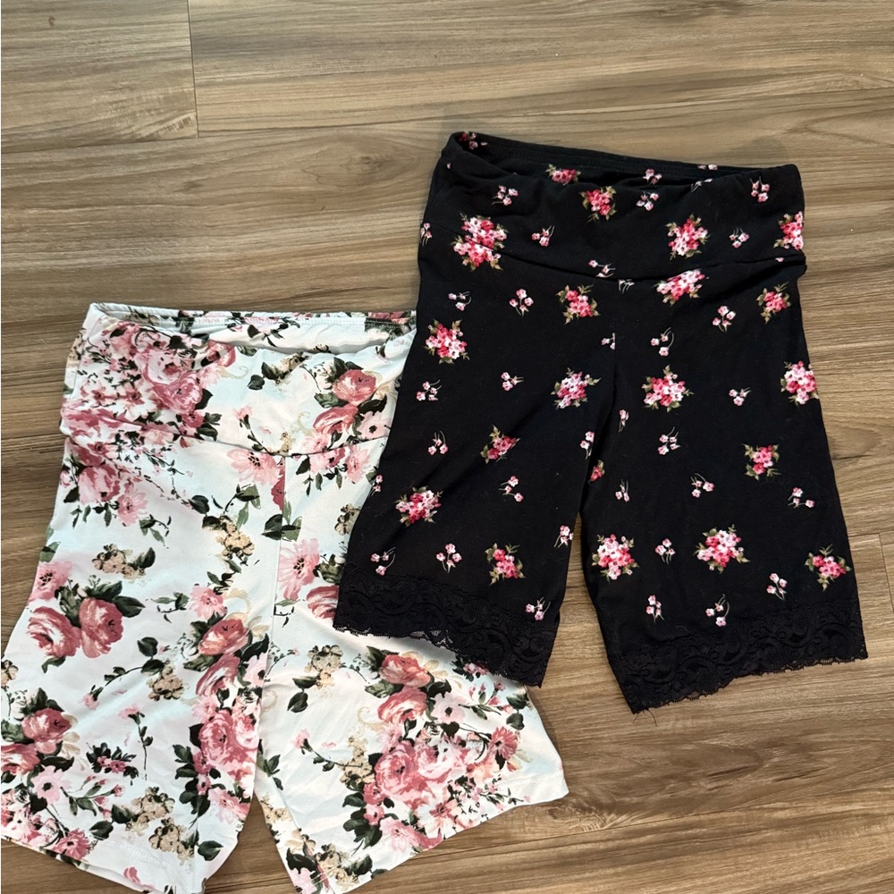 **Both for $5!** Black and White Floral Bike Shorts Stretchy Mid-Thigh